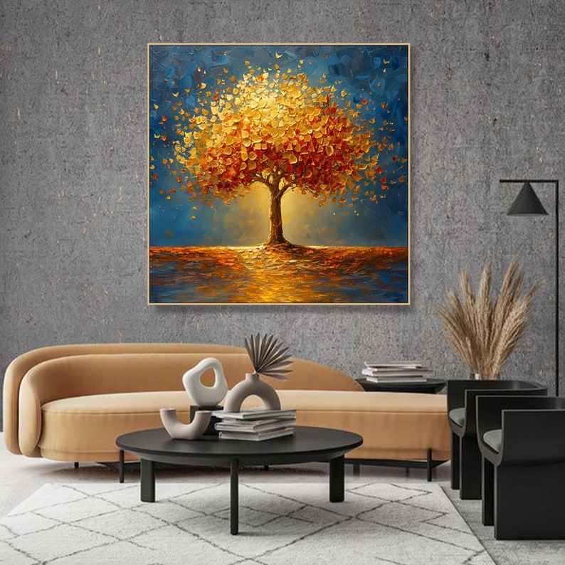 Golden Tree Painting on Canvas 3D Textured Canvas Wall Art Gold Foil ...