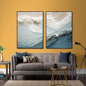 3D Textured Painting on Canvas Blue ocean Diptych Minimalist Painting Sea Wave Painting Wabi-Sabi Wall Art Morden Art Bedroom Wall Decor image 7