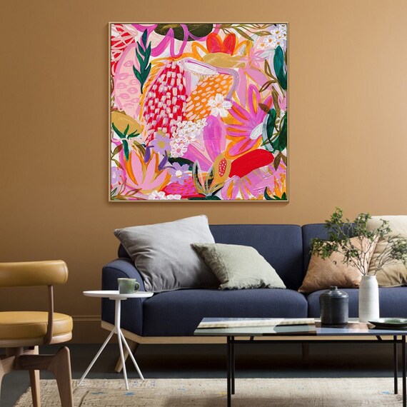 Original Colorful Flower Painting on Canvas Plant Painting Boho Modern Art Custom Wall Art Tropical Painting Living Room Wall Art Morden Art