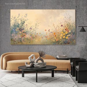 3D Textured Wildflower Meadow Wall Art Pastel Floral Painting on Canvas ...