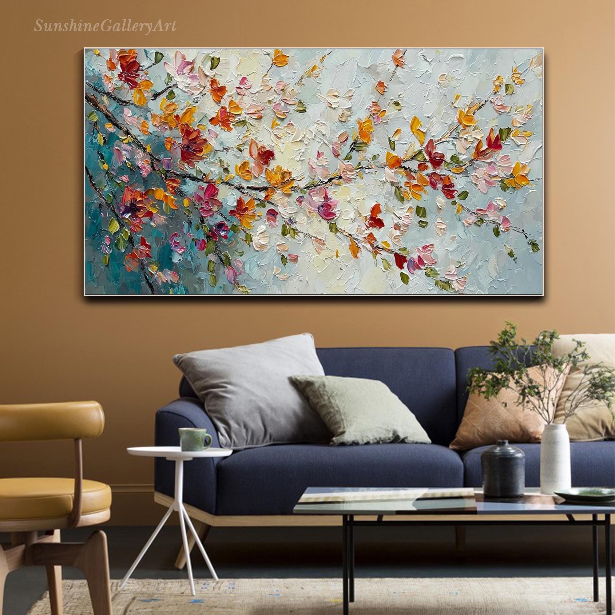 Abstract Floral Oil Painting on Canvas Textured Wall Art Colorful ...