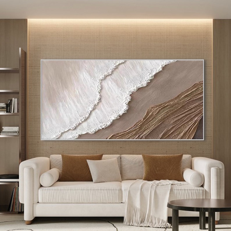 3D Earth Tone Minimalist Ocean Painting on Canvas Textured Wall Art Sea ...