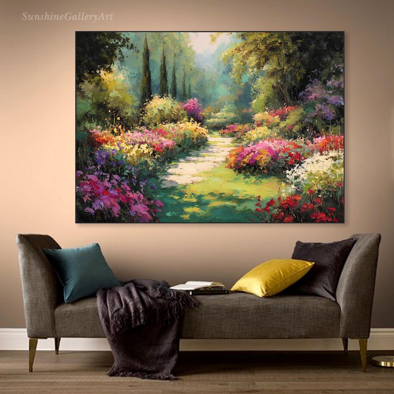 Garden Path Painting on Canvas Impressionist Floral Landscape Textured ...