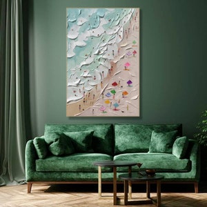 Glückliche Küste Malerei Schwimmen Malerei Benutzerdefinierte Malerei Textur Wandkunst personalisierte Geschenk Sommer Kunst Costal Kunst Menschenmassen am Ufer Malerei Bild 5