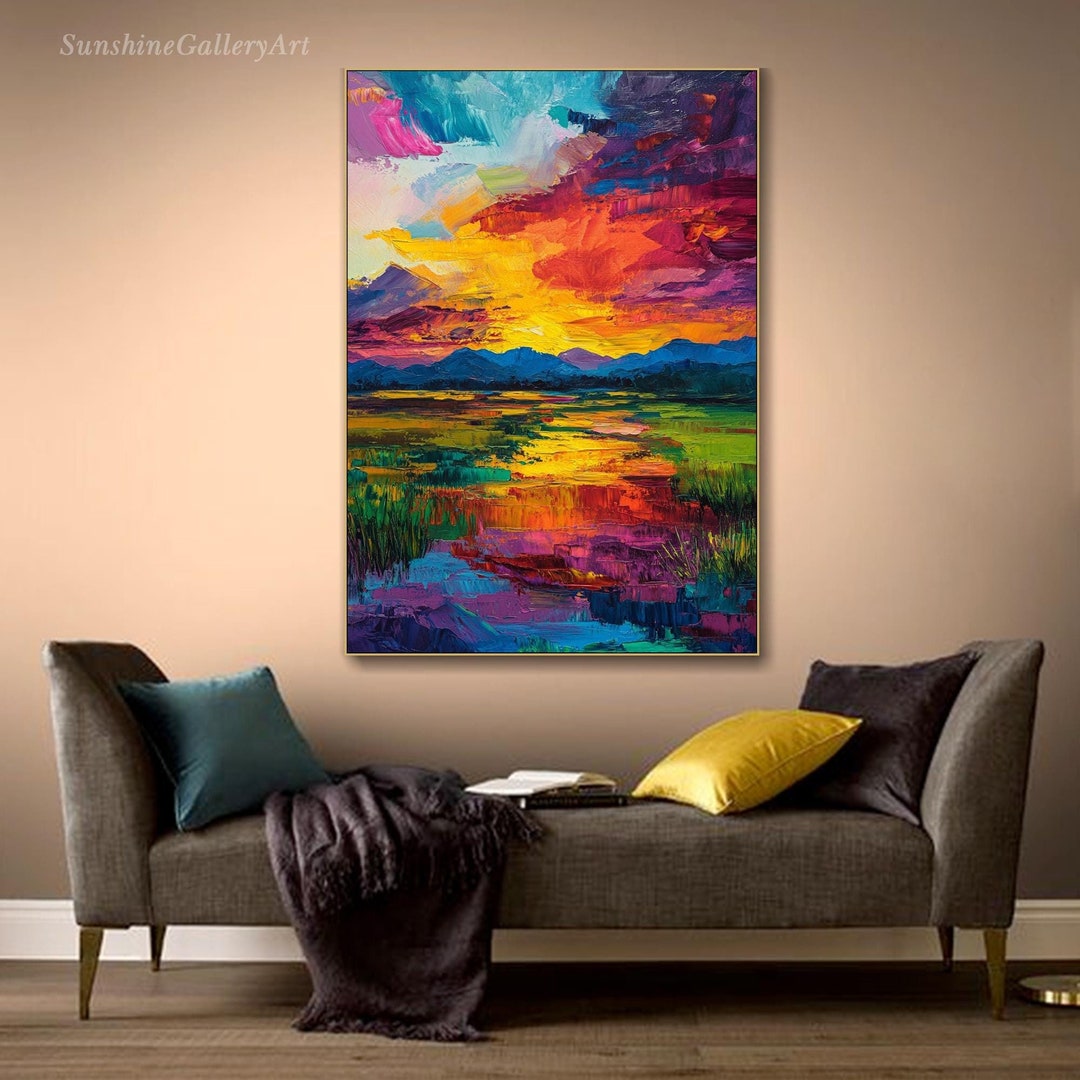 Colorful Abstract Painting on Canvas 3D Sunset Textured Wall Art ...