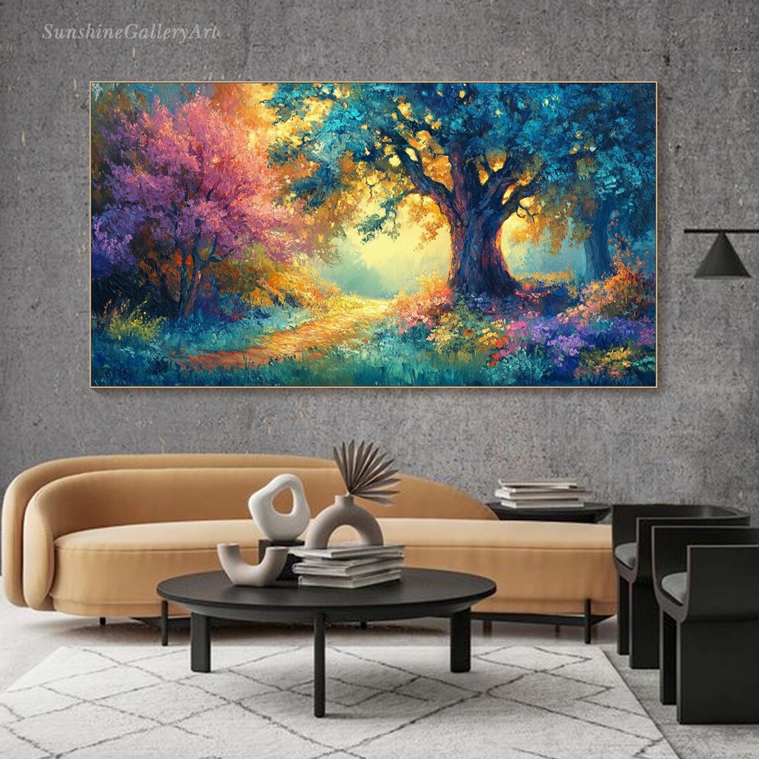 Forest Painting on Canvas 3D Colorful Garden Textured Wall Art Original ...