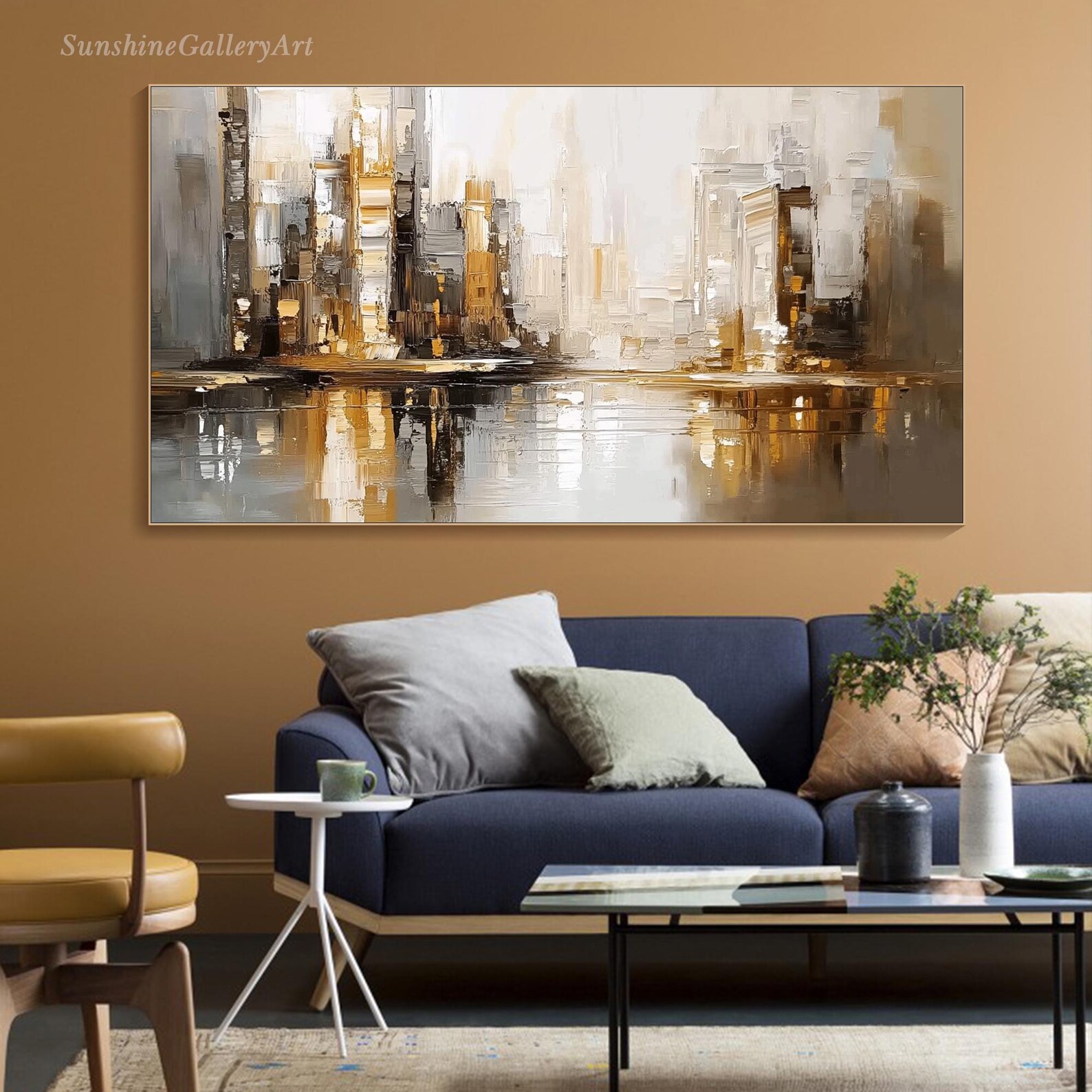 Cityscape Painting on Canvas 3D Textured Wall Art Modern Urban Artwork ...