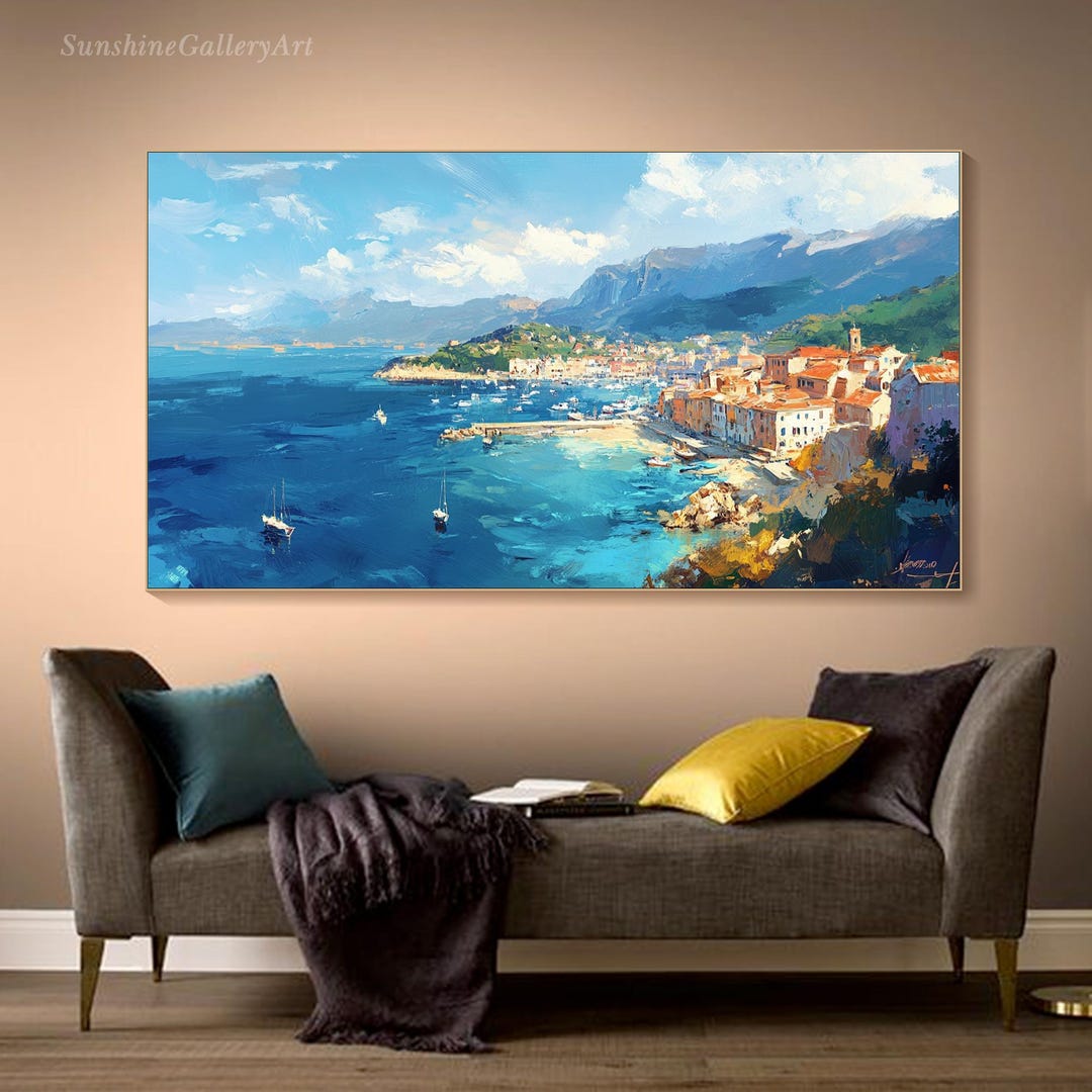 Large Seaside Textured Wall Art Mediterranean Coastal Painting on ...