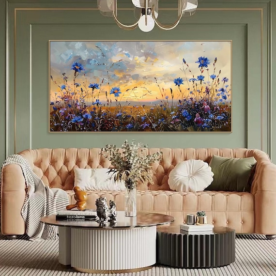 Original Enchanting Floral Cascade Colorful Hand-Painted Flower Oil Painting on Canvas Contemporary Artwork for Living Room Decor Floral Art