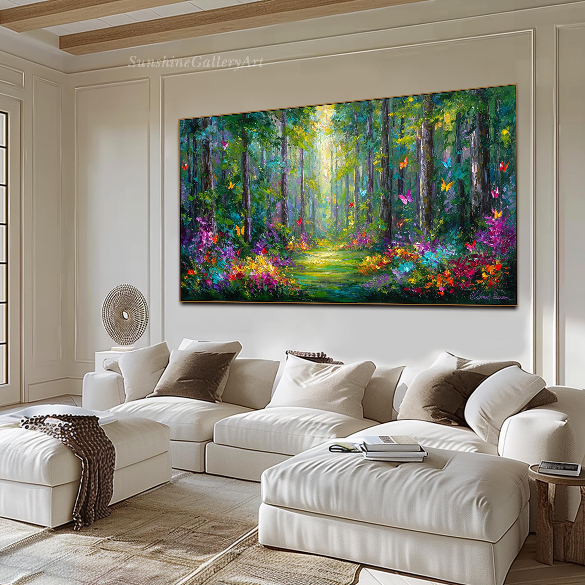 Vibrant Impressionist Forest Path Painting Colorful Butterfly Landscape ...