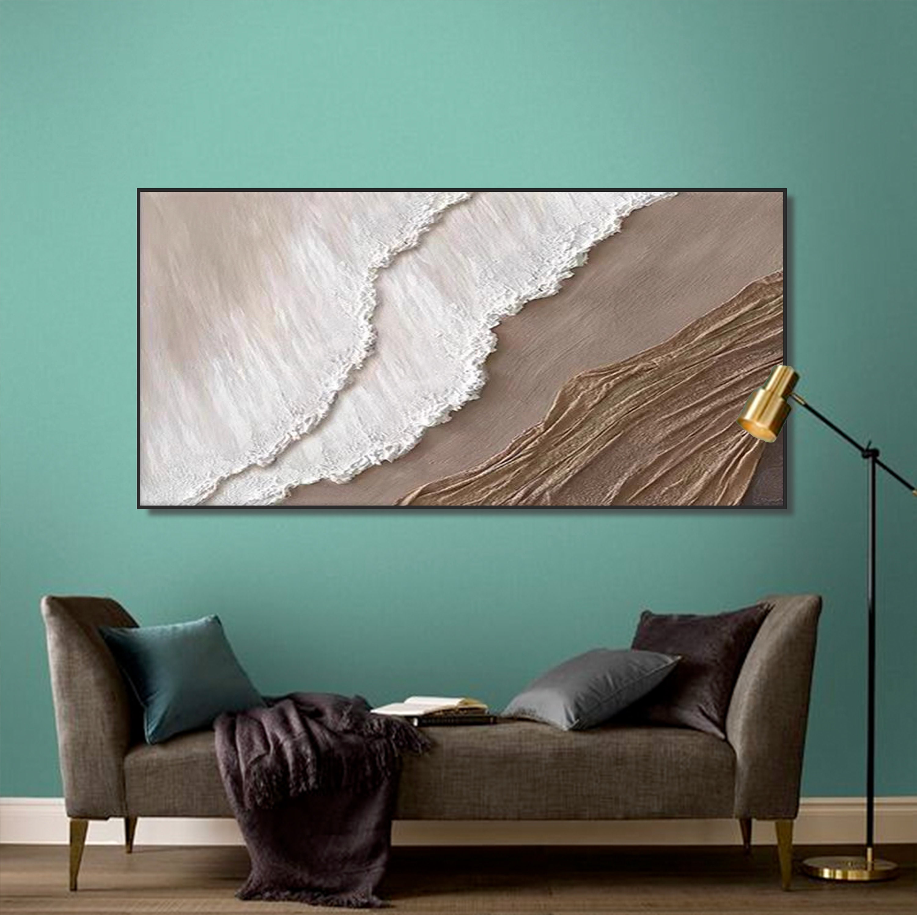 3D Earth Tone Minimalist Ocean Painting on Canvas Textured Wall Art Sea ...