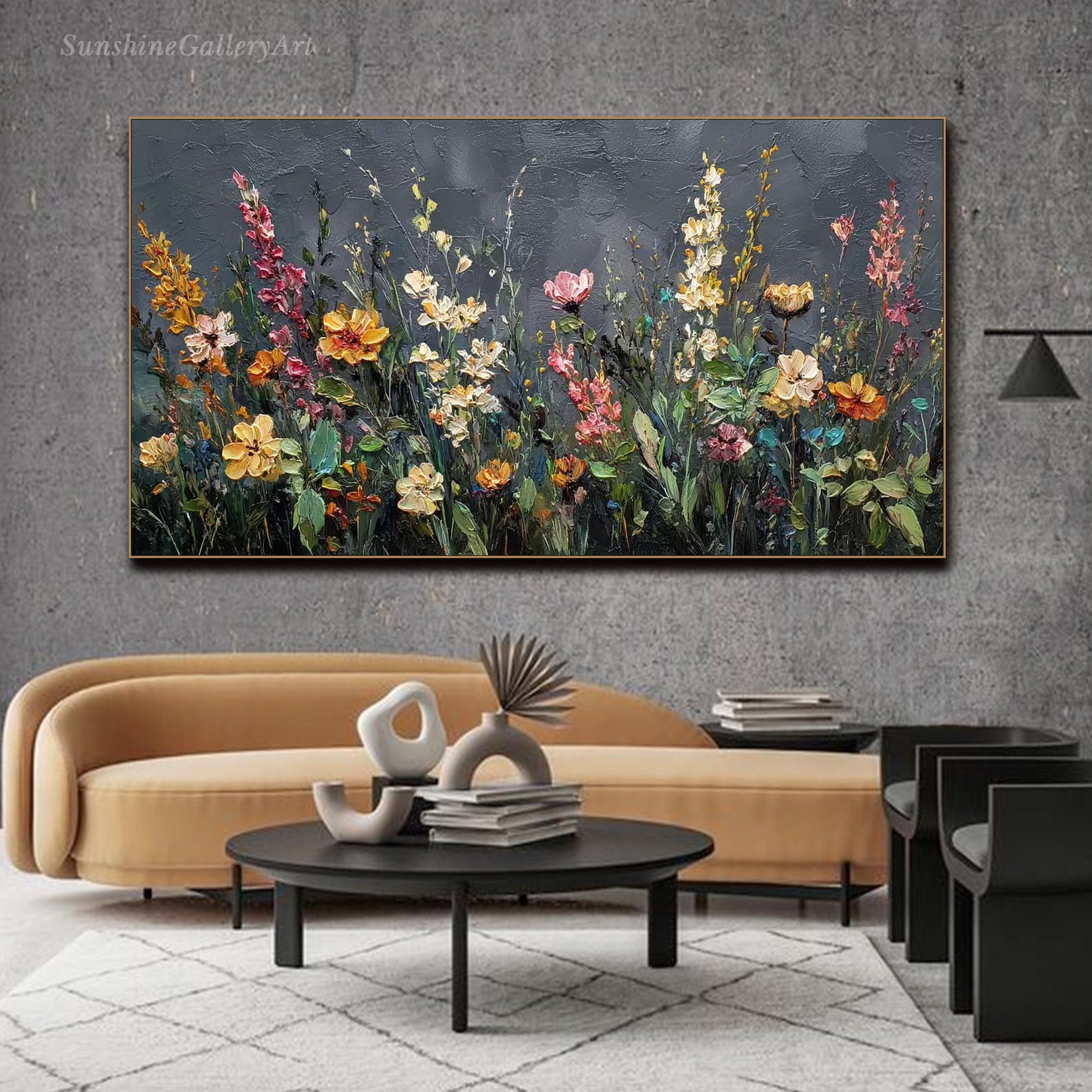3D Impasto Wildflower Bouquet Texture Wall Art Painting on Canvas ...