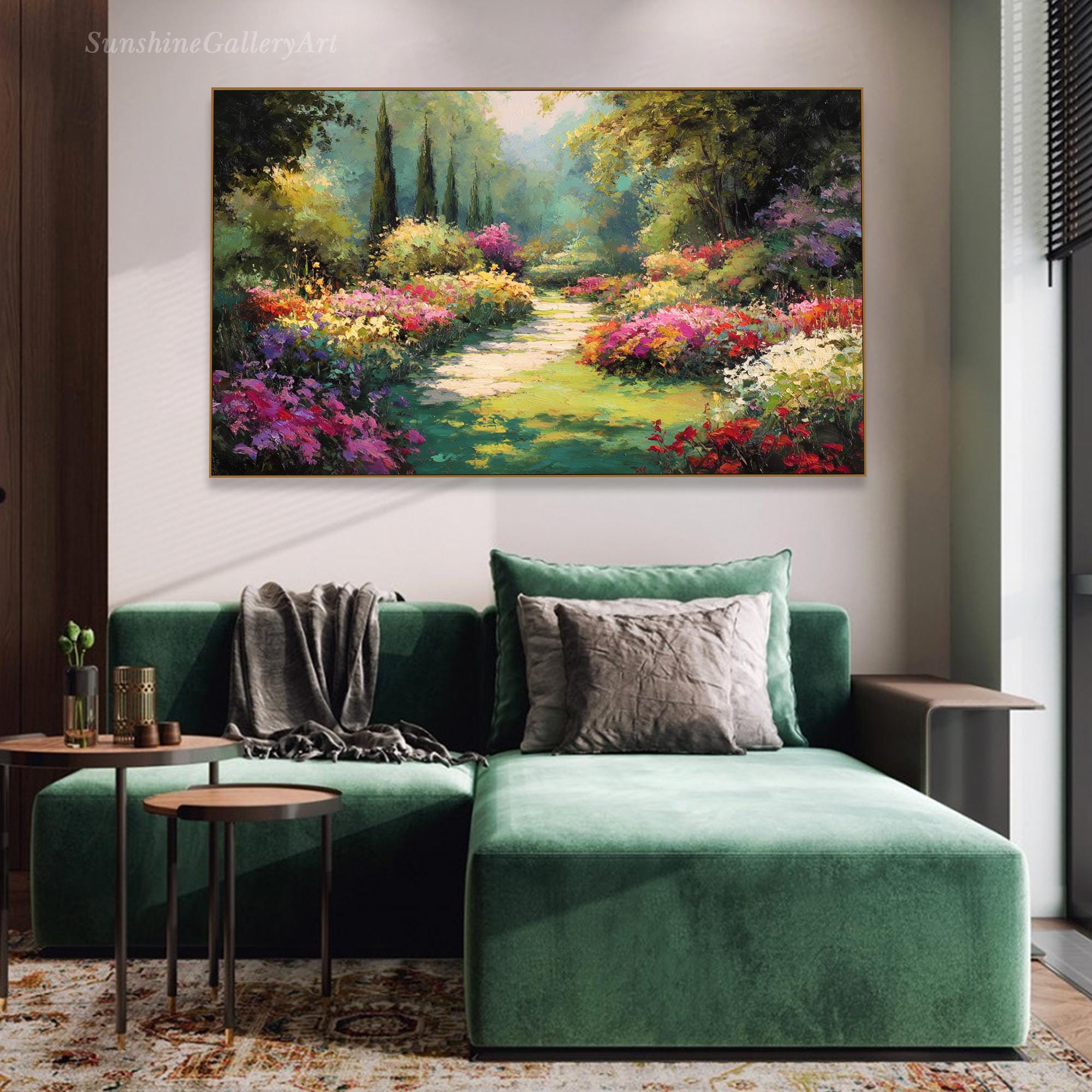 Garden Path Painting on Canvas Impressionist Floral Landscape Textured ...