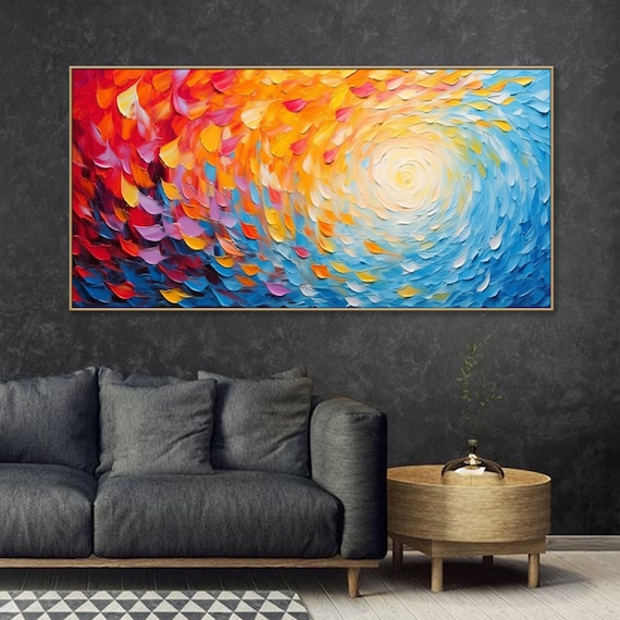 Original Blazing Sun Painting on Canvas Colorful Radiant Sun Art Textured Wall Art Boho Canvas Wall Art Living Room Art Stunning Home Decor