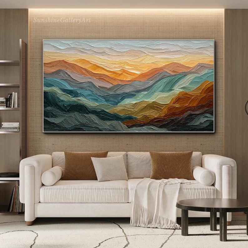 Abstract Mountain Landscape Painting on Canvas Panoramic Textured Wall ...