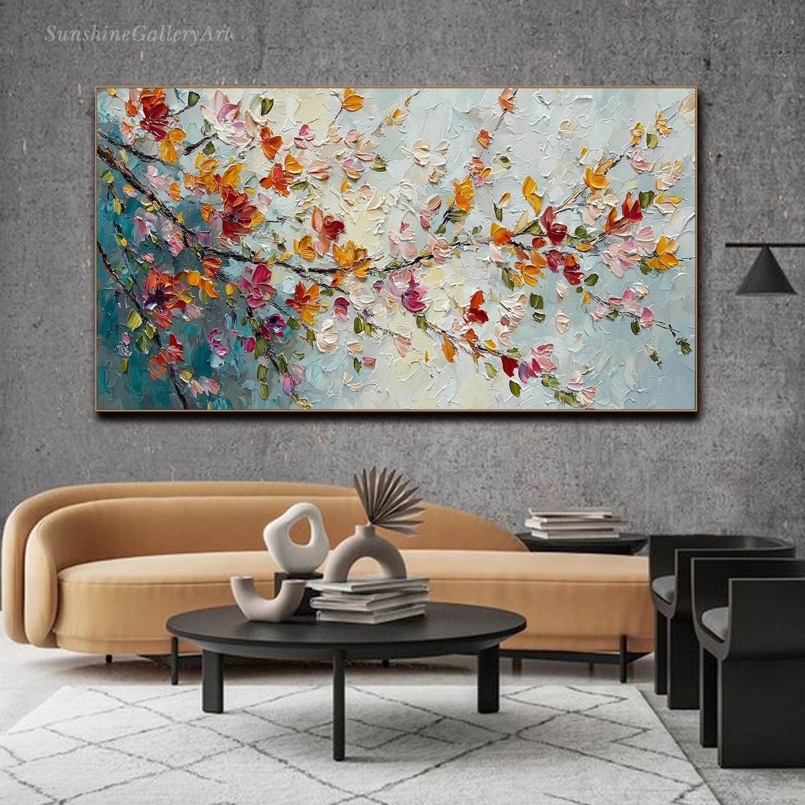 Abstract Floral Oil Painting on Canvas Textured Wall Art Colorful ...