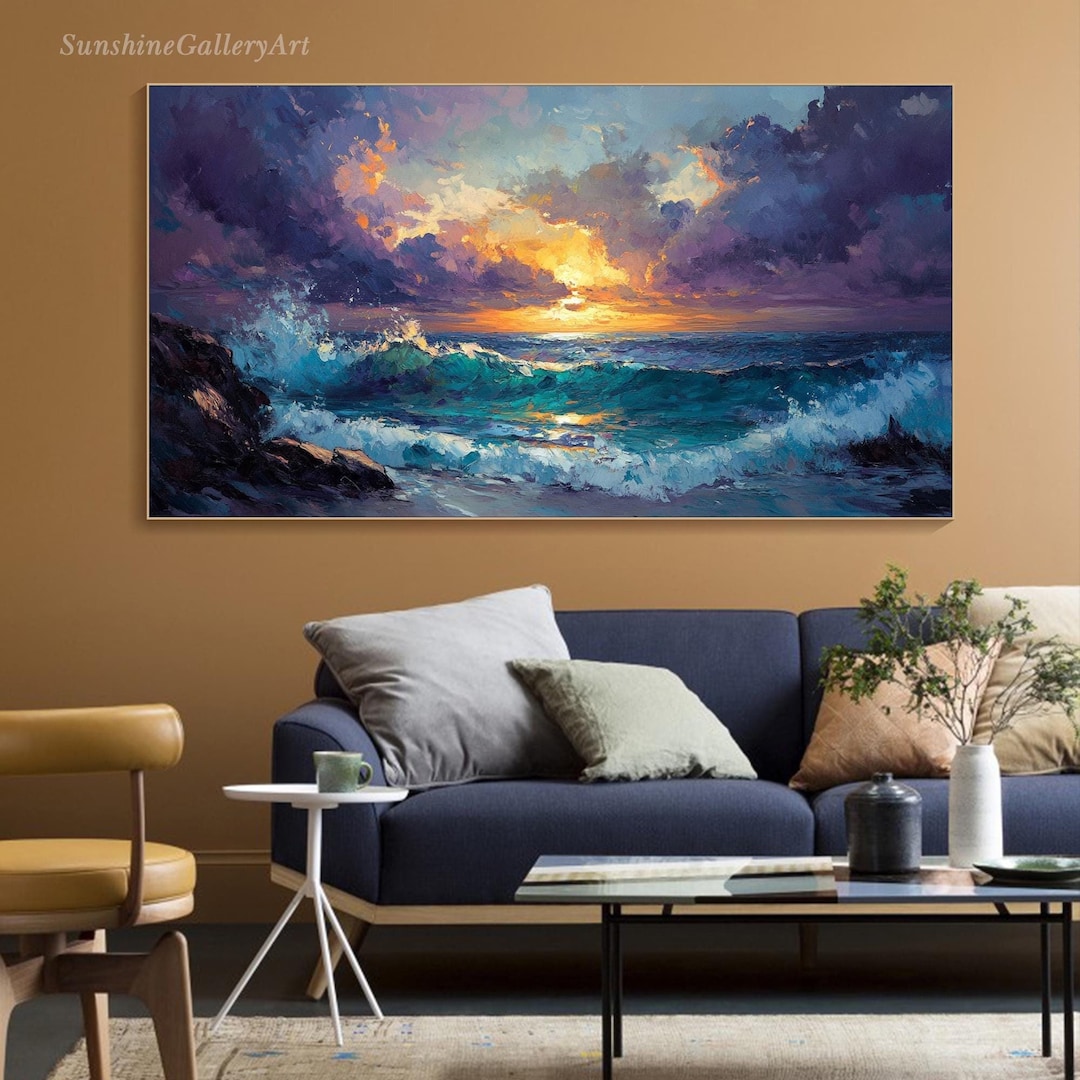 Ocean Sunset Painting on Canvas Seascape Textured Wall Art Dramatic ...