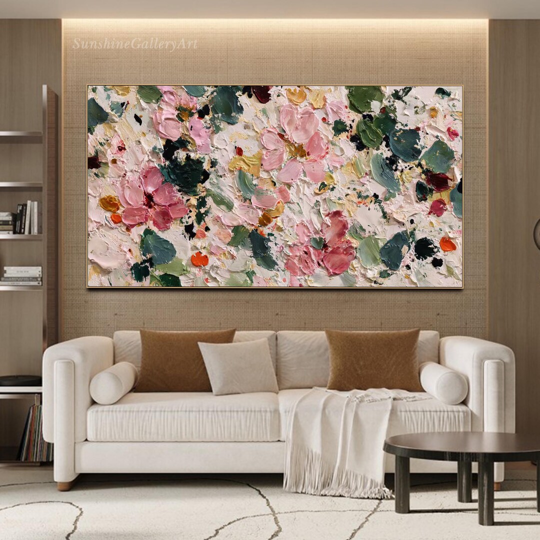 Impasto Large Floral Oil Painting on Canvas Textured Flower Wall Art ...