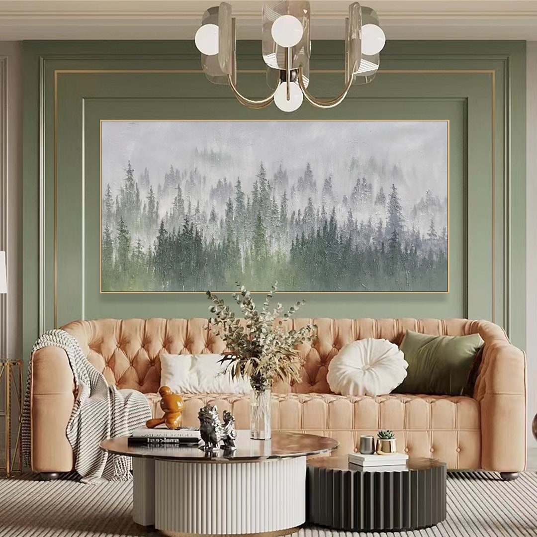 Original Green Forest Painting on Canvas 3D Trees Textured Wall Art ...