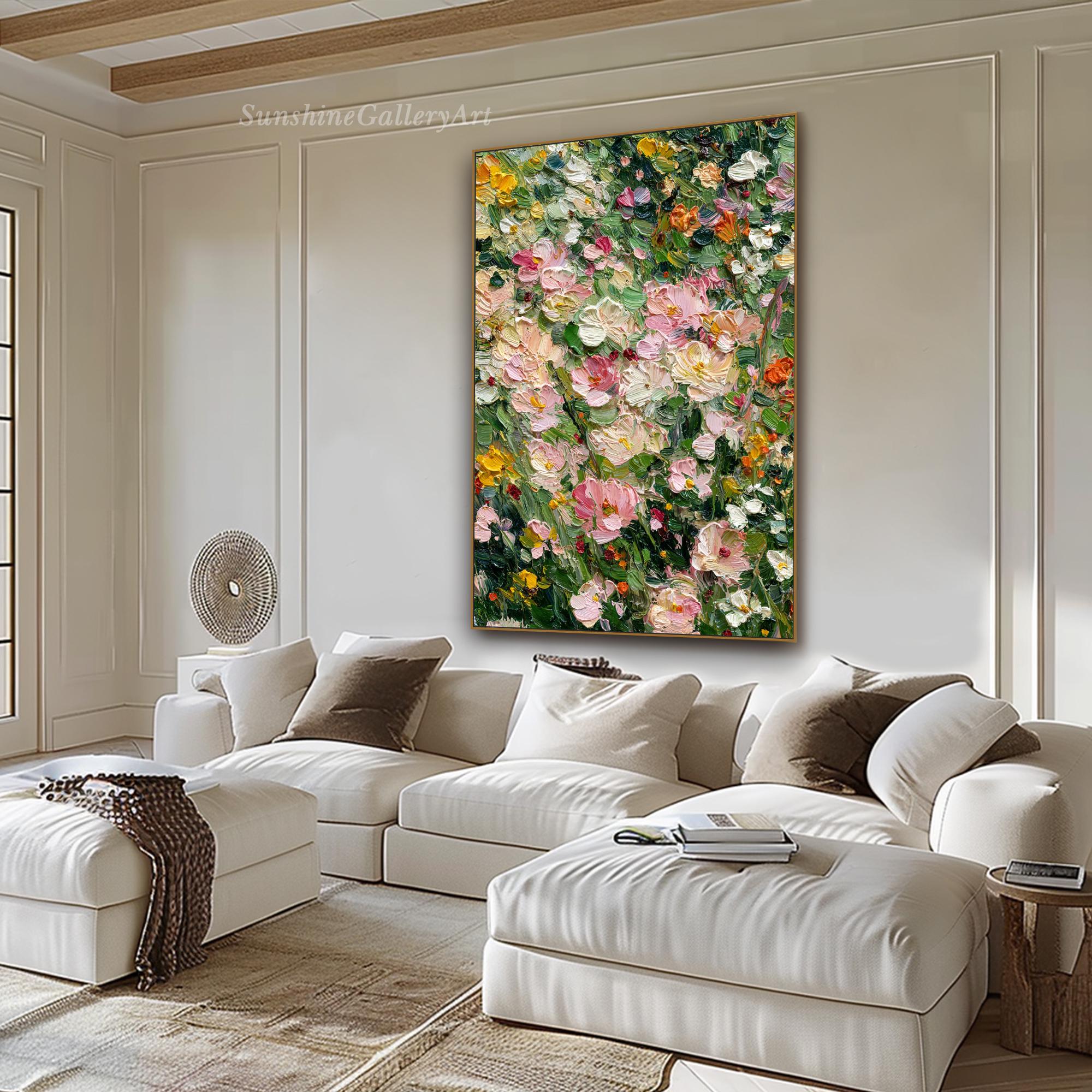 Pink and Cream Flower Oil Painting on Canvas Textured Wall Art Floral ...