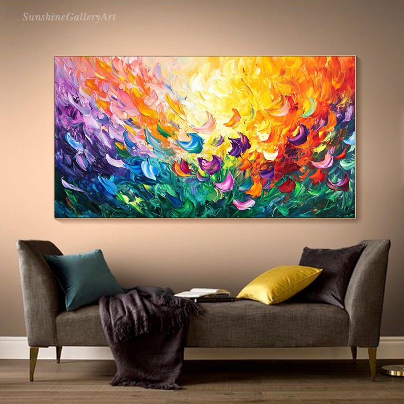 Colorful Abstract Floral Painting on Canvas Vibrant Flower Textured