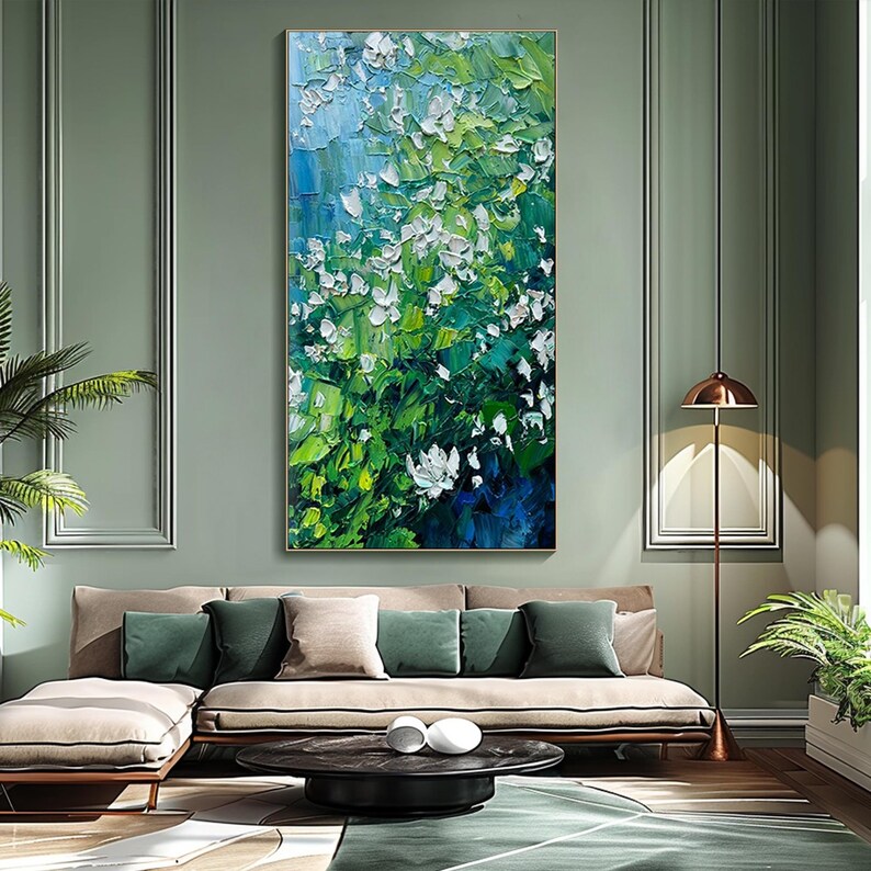 3D Textured Wall Art Green Abstract Painting on Canvas Spring Decor