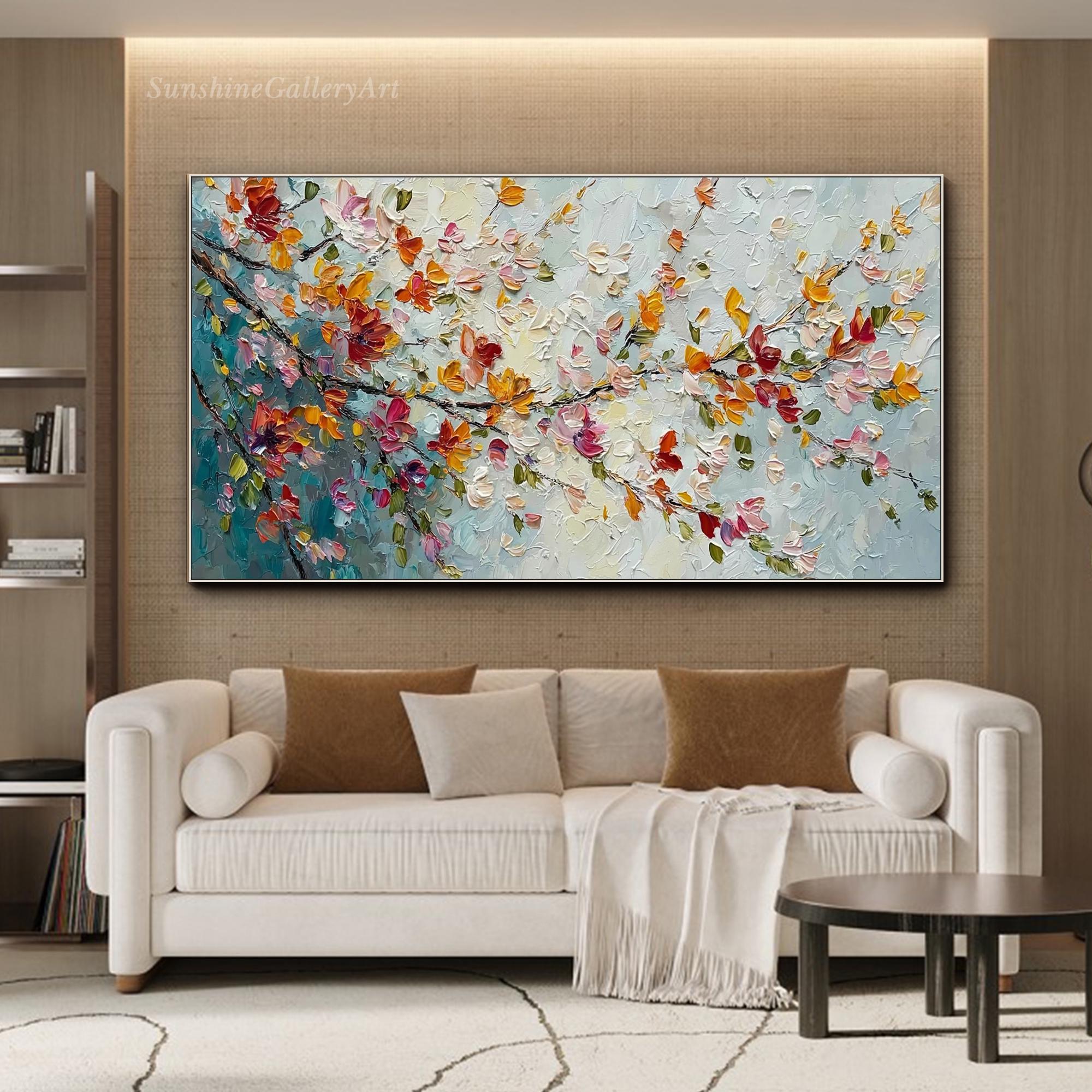 Abstract Floral Oil Painting on Canvas Textured Wall Art Colorful ...
