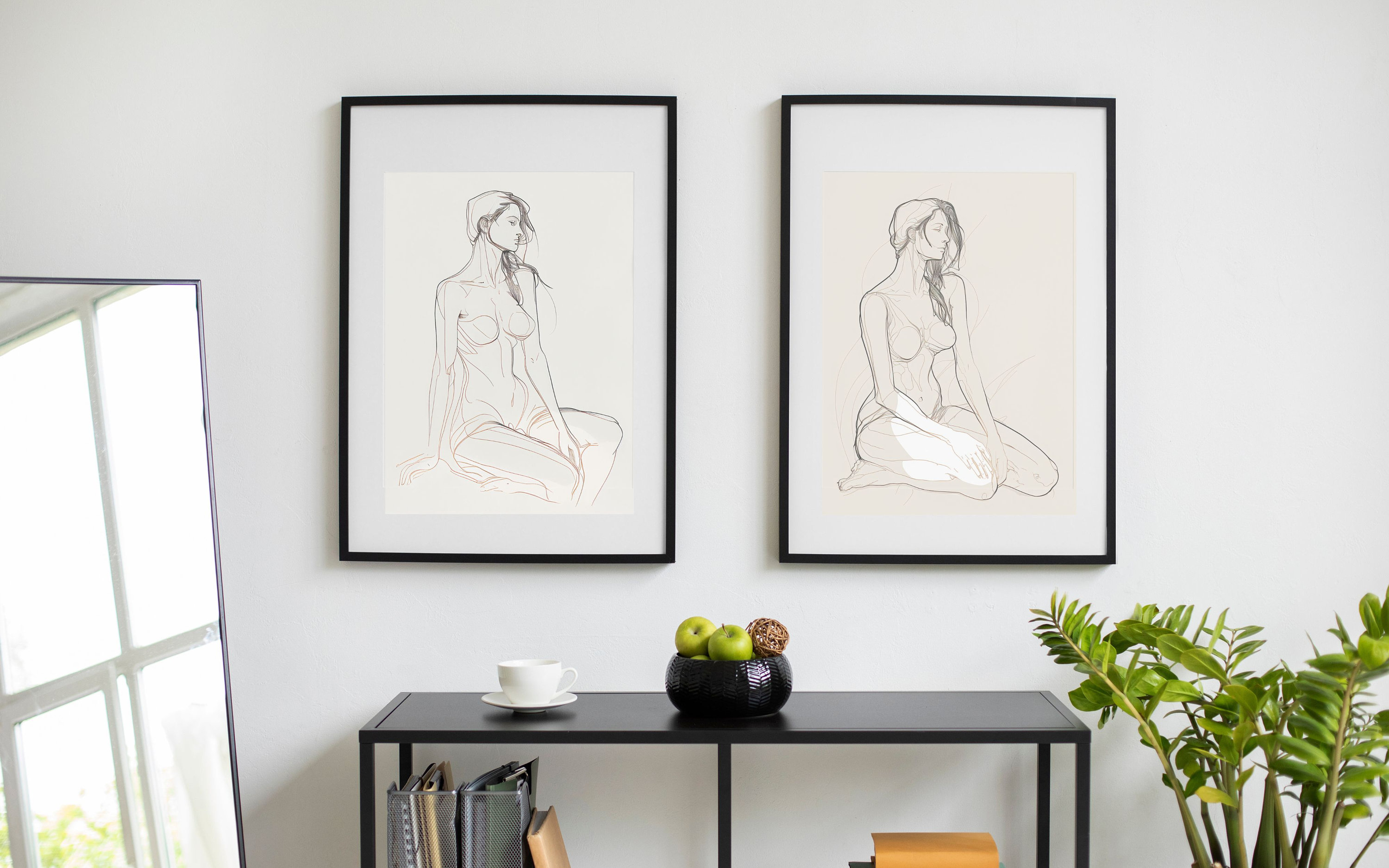 Abstract Female Body Outline Wall Art Women Body Naked Decor Above Bed