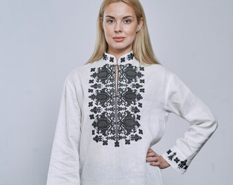 Ukrainian embroidered, Rampage white with embroidery (linen), Ukrainian Vyshyvanka, ruta red