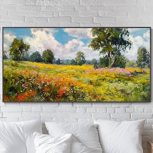 óleo paisaje campestre francés flores abstractas bosque natural textura gruesa 3D pintado a mano estilo bohemio decoración pared lienzo para