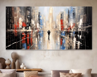 Urban Texture Oil Painting Abstract City Street Scene Colorful Dynamic Decor Original Artist Creation Modern Art Collection For Living Room