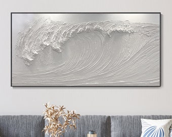 Original Minimalist Art Oil Painting Thick Coat Texture Painting Sea Wave Scenery Hand Canvas Mural Modern Home Decor Exquisite 3D Wall Art