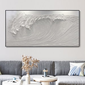 Original Minimalist Art Oil Painting Thick Coat Texture Painting Sea Wave Scenery Hand Canvas Mural Modern Home Decor Exquisite 3D Wall Art
