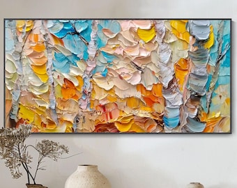 Abstract Colorful Forest Landscape Impressionist Hand Textured Art 3D Original Hand-painted Canvas Oil Painting Stylish LivingRoom WallDecor