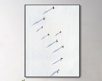 Original Ski Art Canvas Ölgemälde, Abstrakte Schneelandschaft Messer Malerei, Weiß Minimalistische Kreative Dekor Moderne Kunst für die Wand