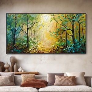 Peinture à l'huile texturée d'une matinée automnale en forêt sur toile Paysage naturel abstrait Décoration murale moderne pour la maison image 1