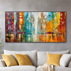 Cuadro al Óleo Abstracto Moderno Escena Urbana Textura de Cuchillo Decoración Casera Oficina Arte Horizontal Dormitorio Fondo de sofá