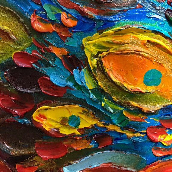 Handgemaltes Ölgemälde 'Blaue Feder' – 61x121 Cm, Abstrakte Wandkunst Fürs Wohnzimmer