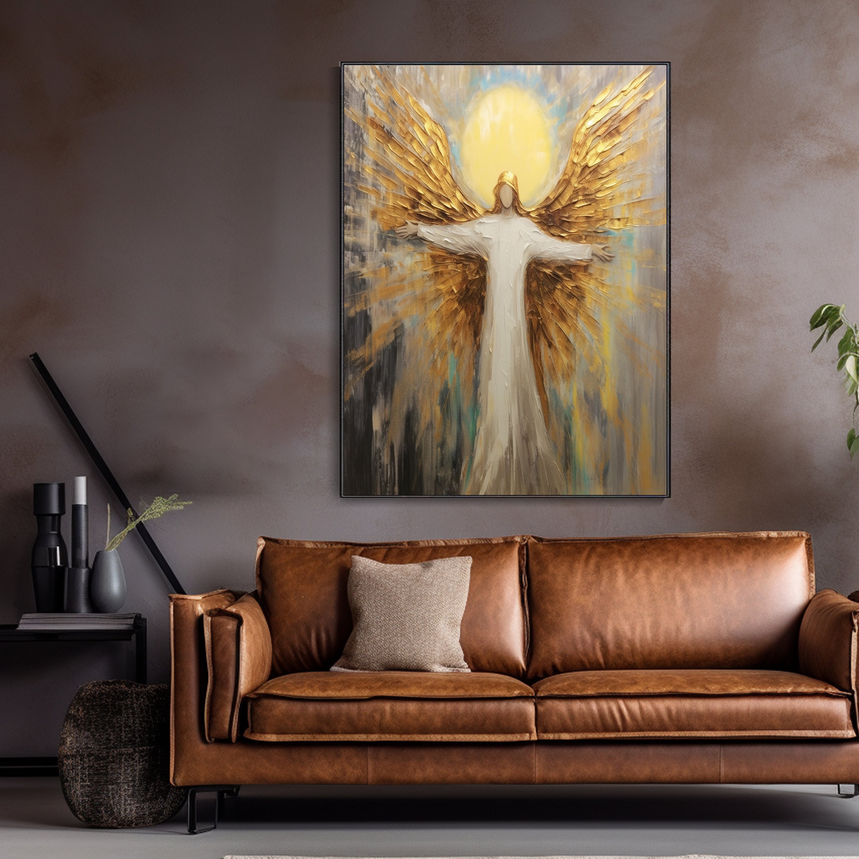 3D Hand-painted Angelic Radiance Canvas Art Abstract Golden Sunlight ...