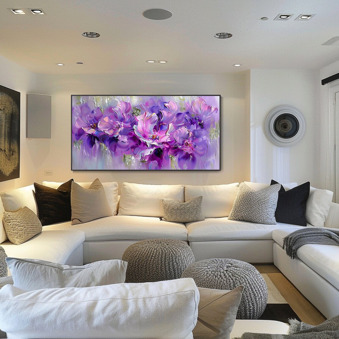 Abstract Purple Flower Oil Painting Large Modern Decor Original Art ...