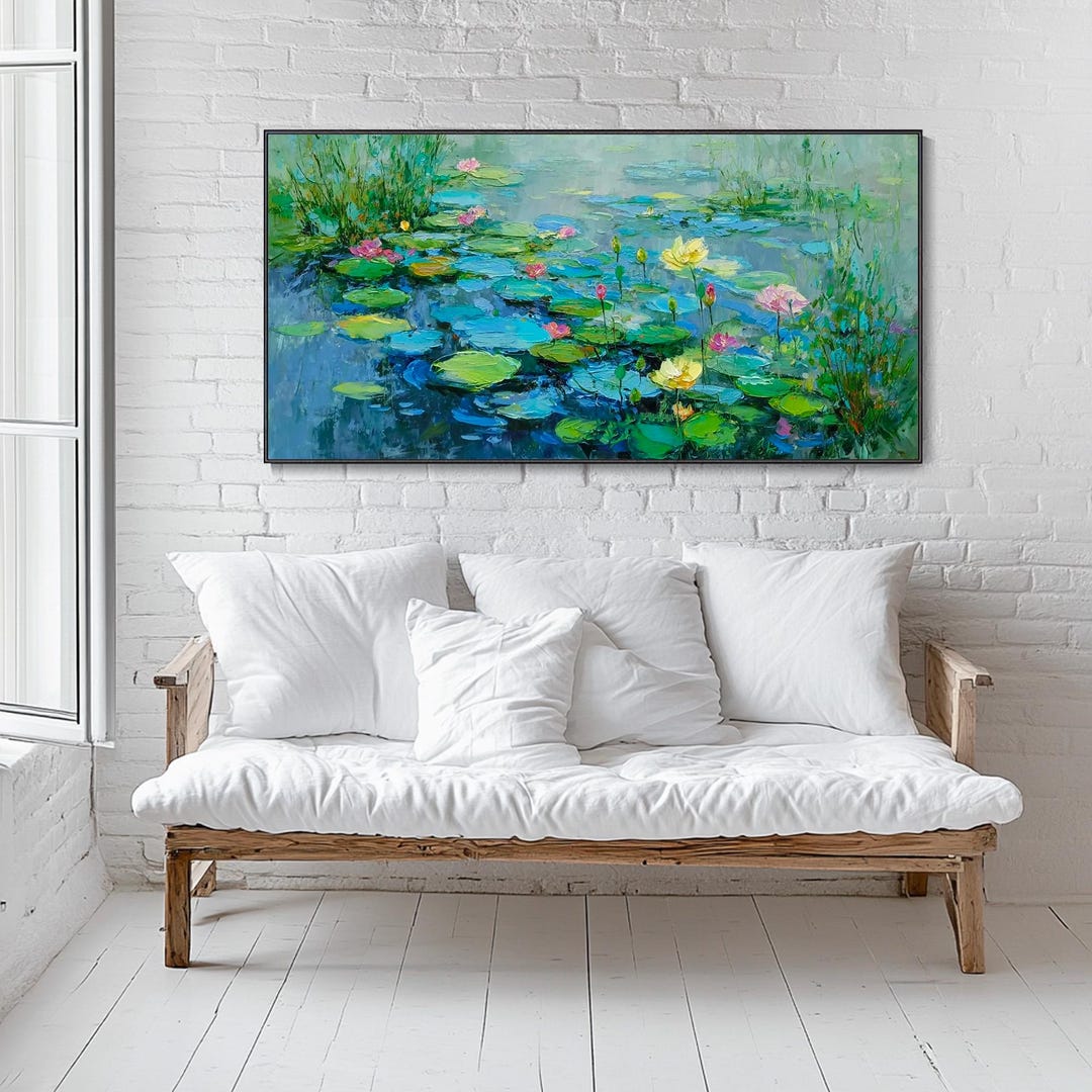 Hand Water Lily Texture Canvas Oil Painting 3D Abstract Green Leaf ...