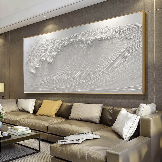 Black White Wave 3D Texture Oil Painting Handmade Canvas Decorative Mural