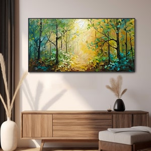 Peinture à l'huile texturée d'une matinée automnale en forêt sur toile Paysage naturel abstrait Décoration murale moderne pour la maison image 4