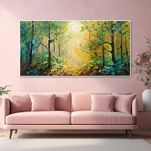 Peinture à l'huile texturée d'une matinée automnale en forêt sur toile Paysage naturel abstrait Décoration murale moderne pour la maison image 6