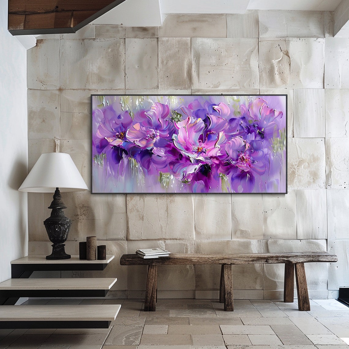 Abstract Purple Flower Oil Painting Large Modern Decor Original Art ...