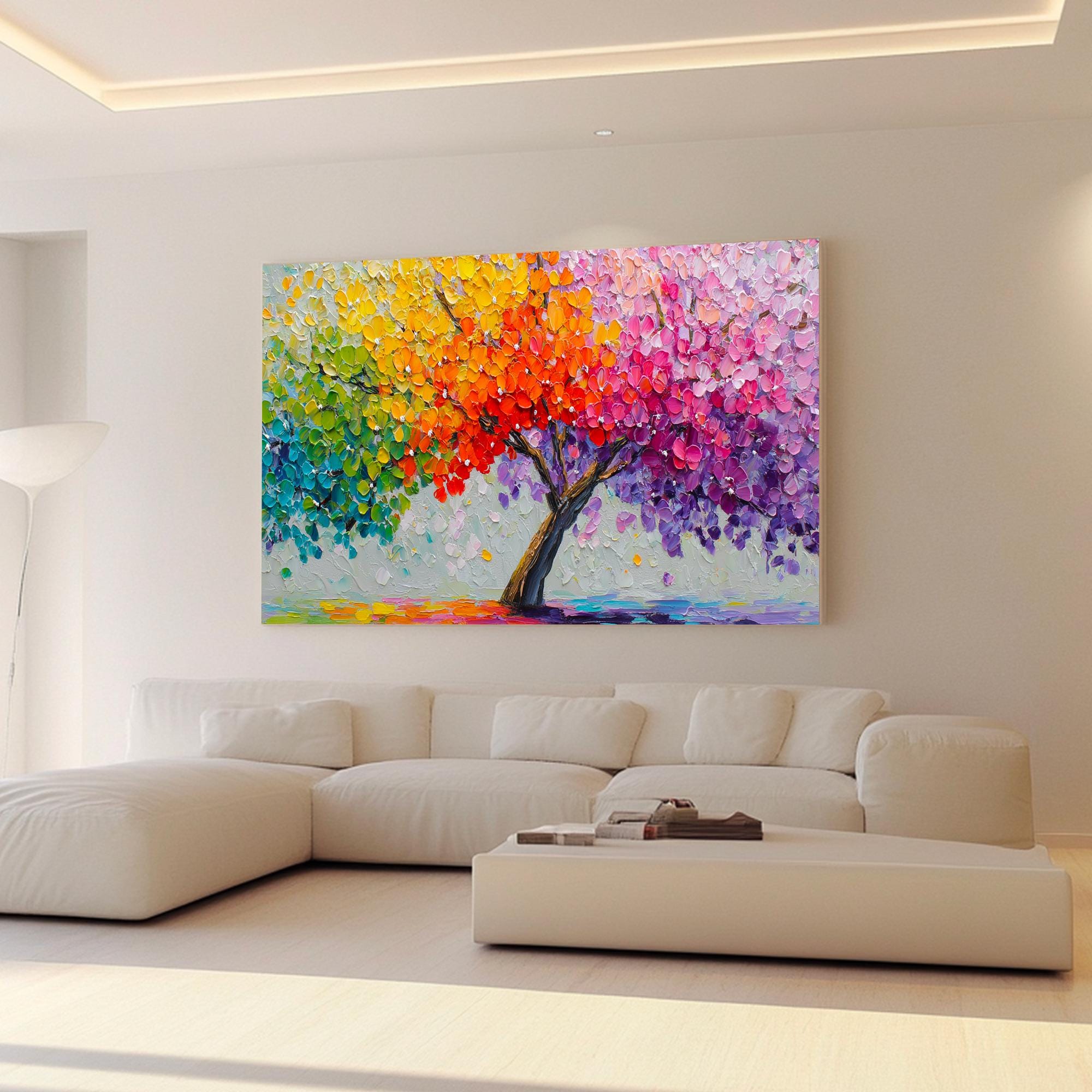 Colorful Flower Tree Hand Texture Wall Art 3D Abstract Boho Nature ...