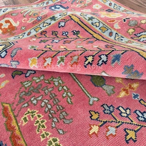 Hot Pink Turkish inspired Oushak Hand Knotted Rug 6x9, 8x10, 9x12, 10x14 ft Handmade Rugs for Living Room - Antique Contemporary rug