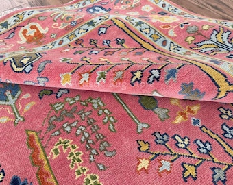 Hot Pink Turkish inspired Oushak Hand Knotted Rug 6x9, 8x10, 9x12, 10x14 ft Handmade Rugs for Living Room - Antique Contemporary rug