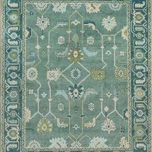 a rug with a blue and green design on it