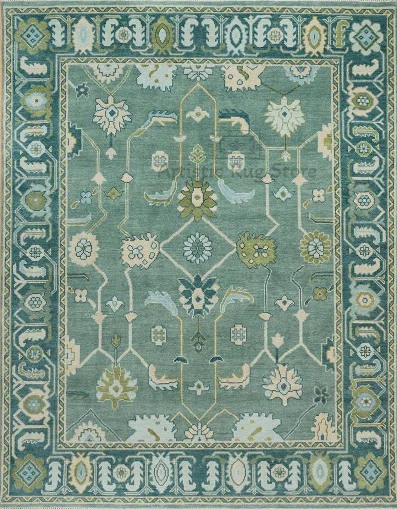 a rug with a blue and green design on it